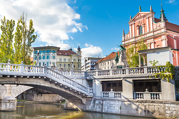 Image showing Preseren square and Franciscan Church of the Annunciation, Ljubljana, Slovenia, Europe.