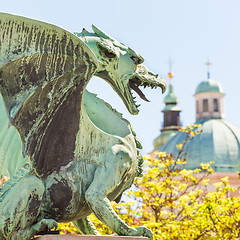 Image showing Famous Dragon bridge, symbol of Ljubljana, Slovenia, Europe.