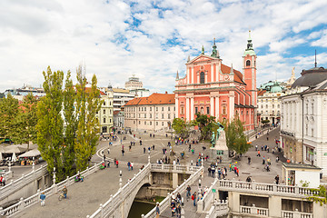 Image showing Preseren square and Franciscan Church of the Annunciation, Ljubljana, Slovenia, Europe.