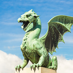 Image showing Famous Dragon bridge, symbol of Ljubljana, Slovenia, Europe.