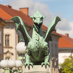 Image showing Famous Dragon bridge, symbol of Ljubljana, Slovenia, Europe.