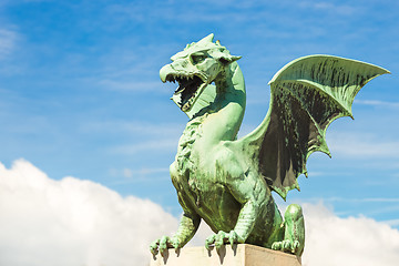 Image showing Famous Dragon bridge, symbol of Ljubljana, Slovenia, Europe.