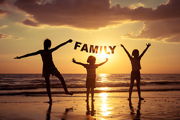 Image showing happy children playing on the beach