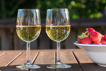 Image showing Sparkling wine and strawberries