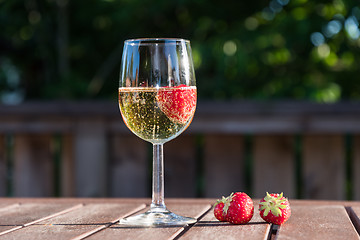 Image showing Sparkling wine with strawberries