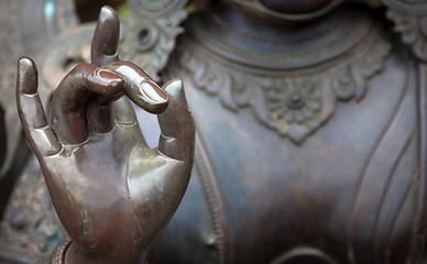 Image showing Detail of Buddha statue with Karana mudra hand position