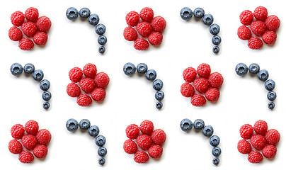 Image showing Pattern of fresh raspberries and blueberries