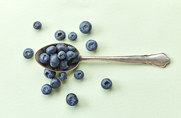 Image showing blueberries in silver spoon