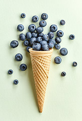 Image showing fresh blueberries in ice cream cone