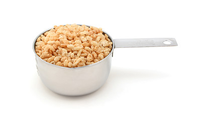 Image showing Crisped rice breakfast cereal in a measuring cup