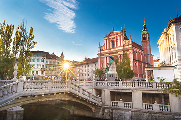 Image showing Preseren square and Franciscan Church of the Annunciation, Ljubljana, Slovenia, Europe.