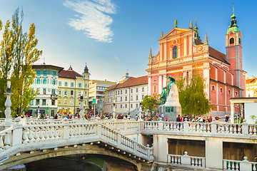 Image showing Preseren square and Franciscan Church of the Annunciation, Ljubljana, Slovenia, Europe.