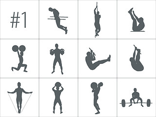 Image showing Vector silhouettes of people doing fitness and crossfit workouts