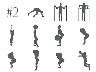 Image showing Vector silhouettes of people doing fitness and crossfit workouts