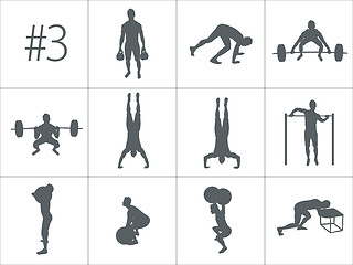 Image showing Vector silhouettes of people doing fitness and crossfit workouts