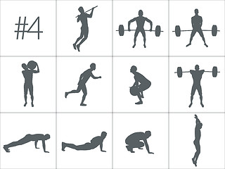 Image showing Vector silhouettes of people doing fitness and crossfit workouts