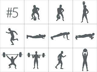 Image showing Vector silhouettes of people doing fitness and crossfit workouts