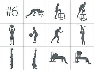 Image showing Vector silhouettes of people doing fitness and crossfit workouts