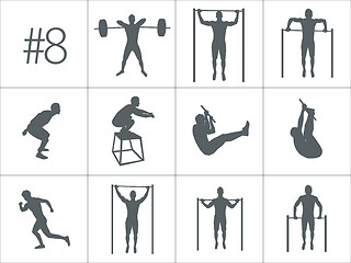 Image showing Vector silhouettes of people doing fitness and crossfit workouts