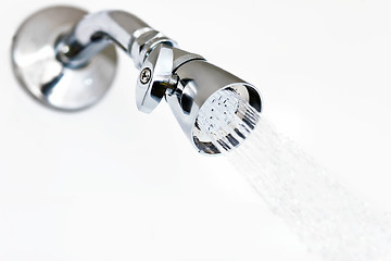 Image showing Gleaming Steel Shower Head on White