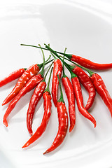 Image showing White Plate of Hot Red Chili Cayenne Peppers