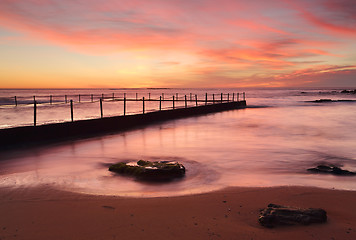 Image showing Red dawn Newport Beach rock pool