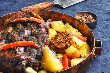 Image showing Roast mutton in the pan