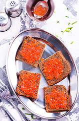 Image showing bread with red salmon caviar