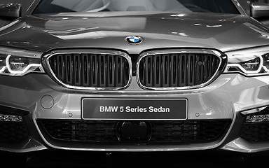 Image showing New modern BMW sedan 5 series elegant car front view