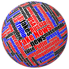 Image showing Three-dimensional ball with colored fake news tag word cloud