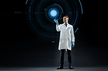 Image showing doctor or scientist with virtual projection