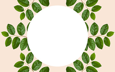 Image showing white blank space and green leaves over beige