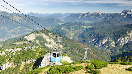 Image showing Aerial cableway gondola in Bavarian Alps mountains