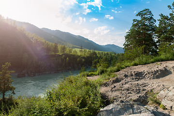 Image showing Sunny day in mountain on river Katun