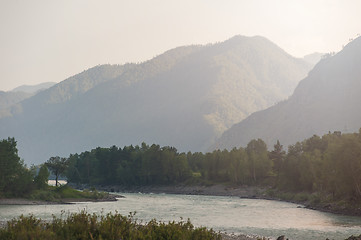 Image showing Evening in mountain on river Katun