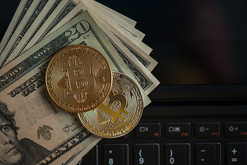 Image showing Bitcoin coins with dollars