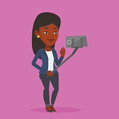 Image showing Woman making selfie vector illustration.