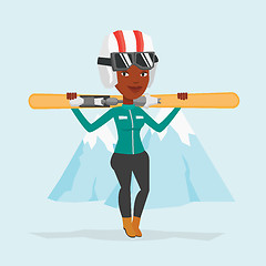 Image showing Woman holding skis vector illustration.