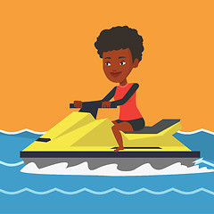 Image showing African woman training on jet ski in the sea.