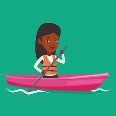 Image showing Woman riding in kayak vector illustration.