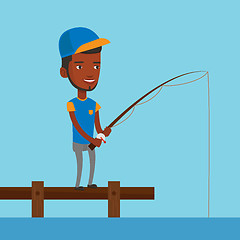 Image showing Man fishing on jetty vector illustration.