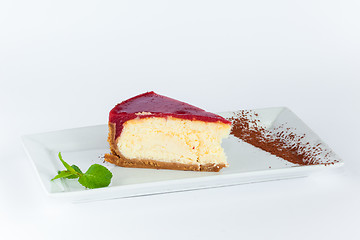 Image showing Strawberry cheesecake on white background