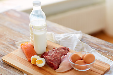 Image showing natural protein food on wooden table