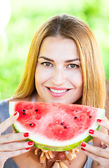Image showing woman with a watermelon