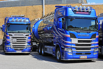 Image showing Two Blue Scania R Series Tank Trucks 