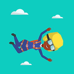 Image showing African parachutist jumping with parachute.