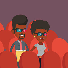 Image showing Happy friends watching 3D movie in the theatre.