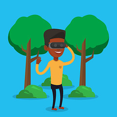 Image showing Man wearing virtual reality headset in the park.