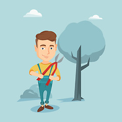 Image showing Farmer with pruner in garden vector illustration.