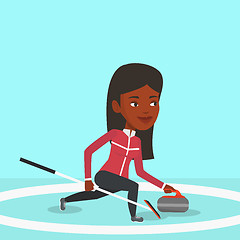 Image showing Curling player playing on the rink.